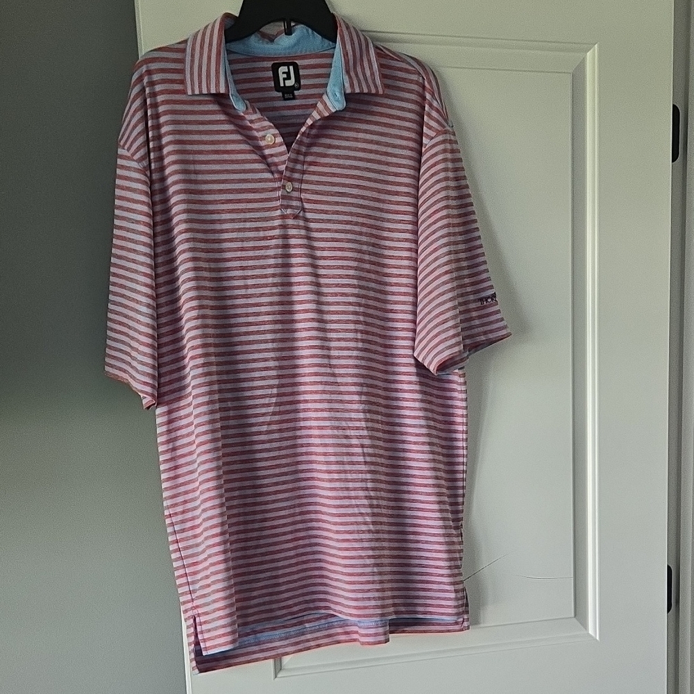 FootJoy Thornblade Country Club Men's Polo Shirt with Red and Blue Stripes